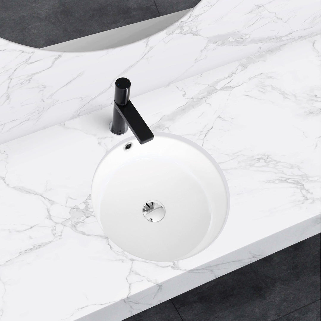 Stylish 16 Inch Round Undermount Ceramic Bathroom Sink with 2 Overflow