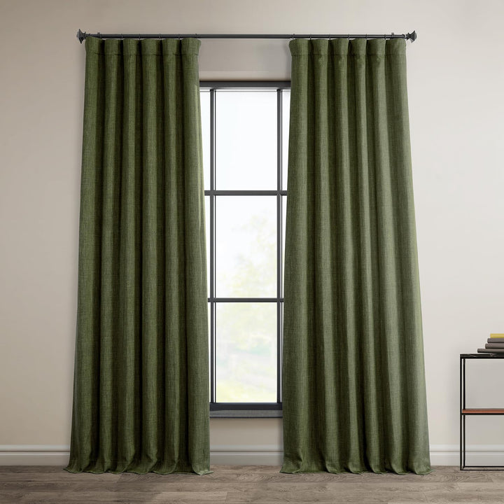 HPD Half Price Drapes Faux Linen Room Darkening Curtains - 84 Inches Long Luxury 50 X 84 - Khaki Green