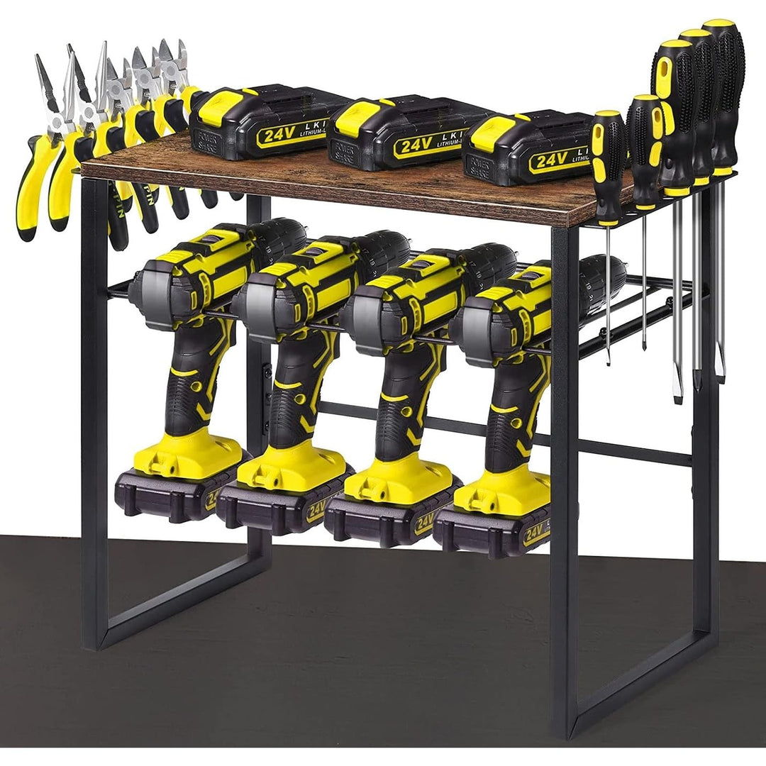 Bench Top Power Tool Organizer with 4 Drill Holders Black