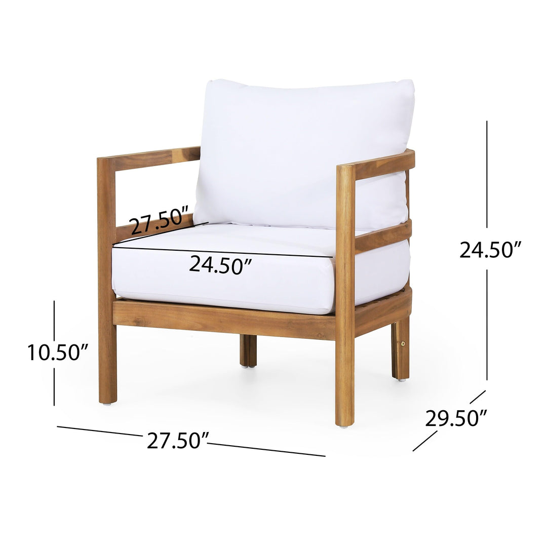 Acacia Wood Outdoor Club with Cushions White Transitional Fabric Arm