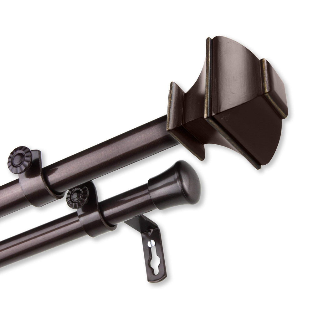 Cocoa Brown Dual Curtain Rod With Finials Double Adjustable Elegant Simple 120-170 inch - Cocoa