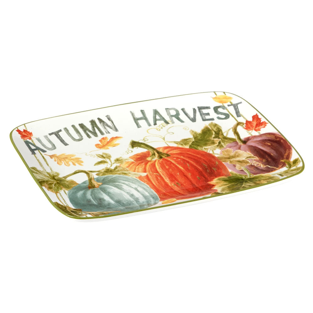 Autumn Harvest Rectangular 14 X 10-inch Platter 14" 10" 1" Green Ivory Multi - Diamond Home USA