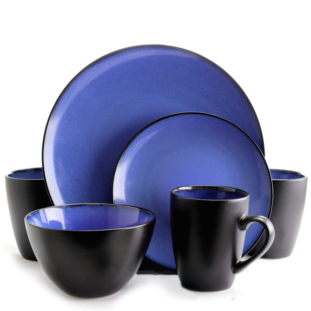 Downtown Round 16pc Dinnerware Set Blue Solid Casual Stoneware 16 Piece