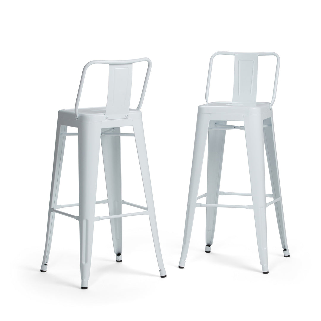 SIMPLIHOME Rayne Metal 30 inch Bar Stool (Set of 2) in White for the Dining Room