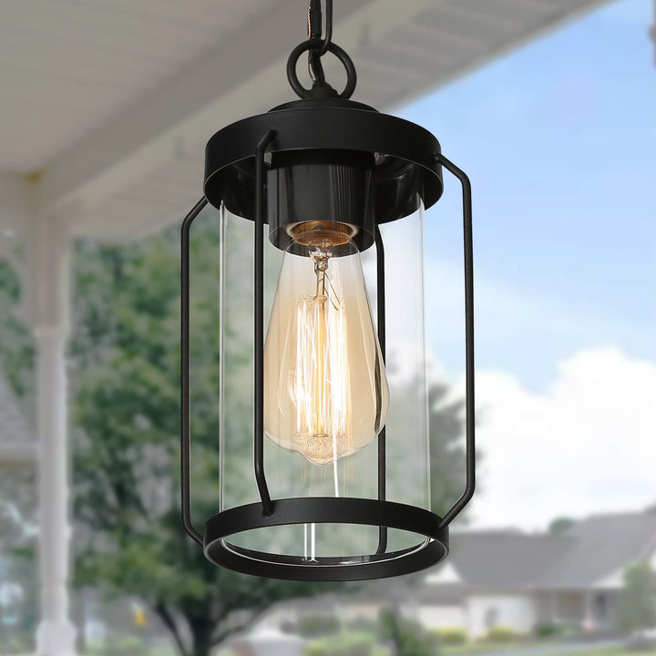 Black Outdoor Hanging Lights Lantern for Porch Hallway D6'' X H70'' Industrial