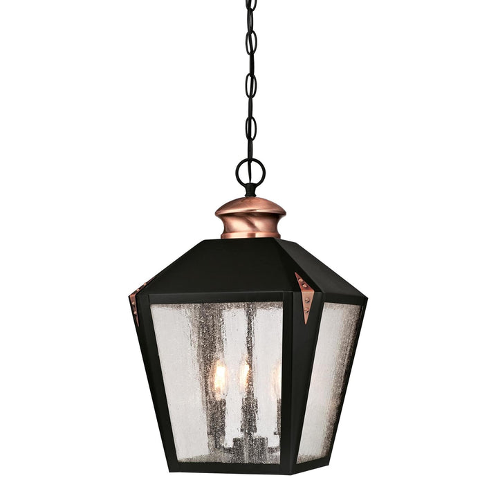 Three-light Outdoor Matte Black Finish with Washed Copper Accents and Clear