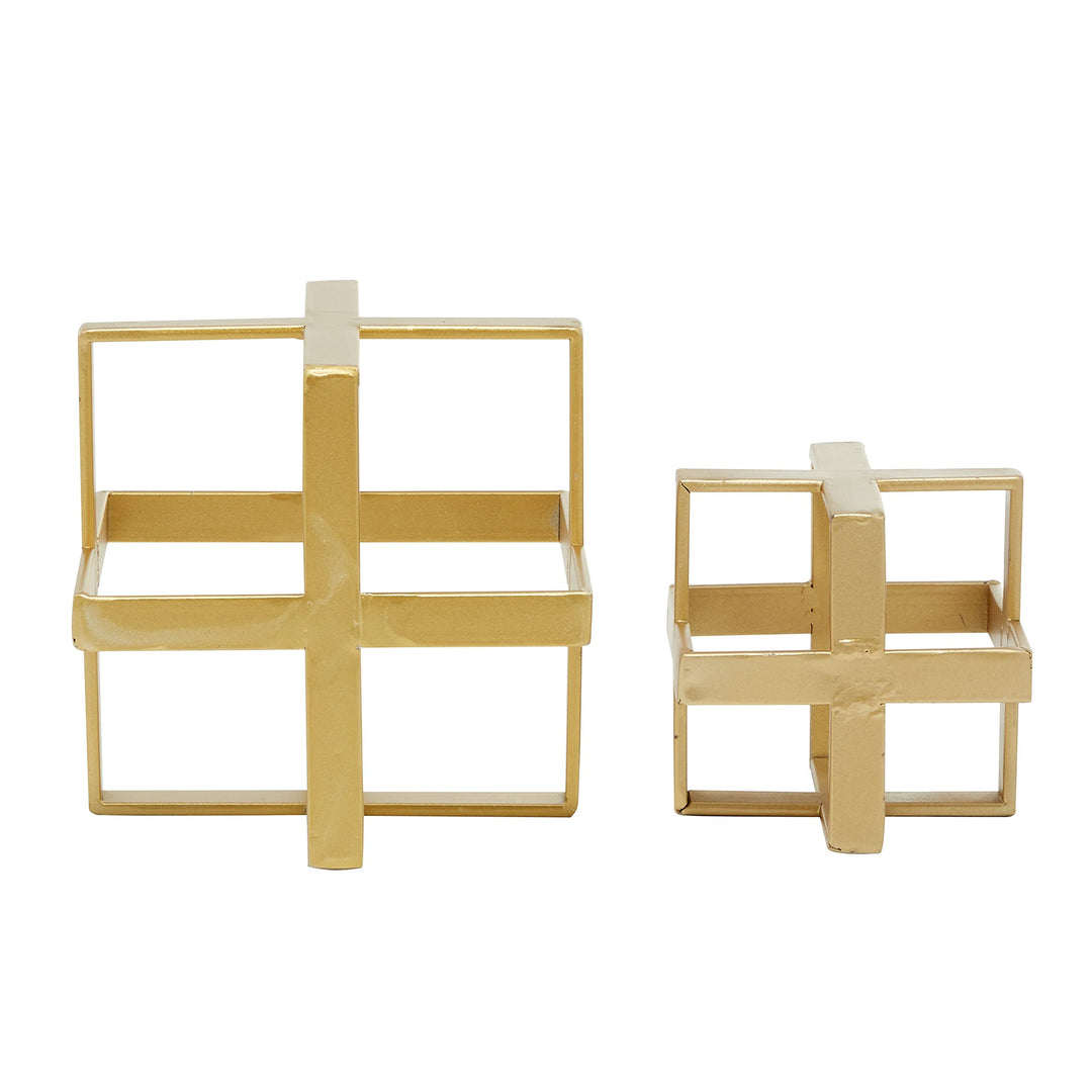 Gold Iron Glam Sculpture Geometric (Set of 2) 7 X Brass Finish