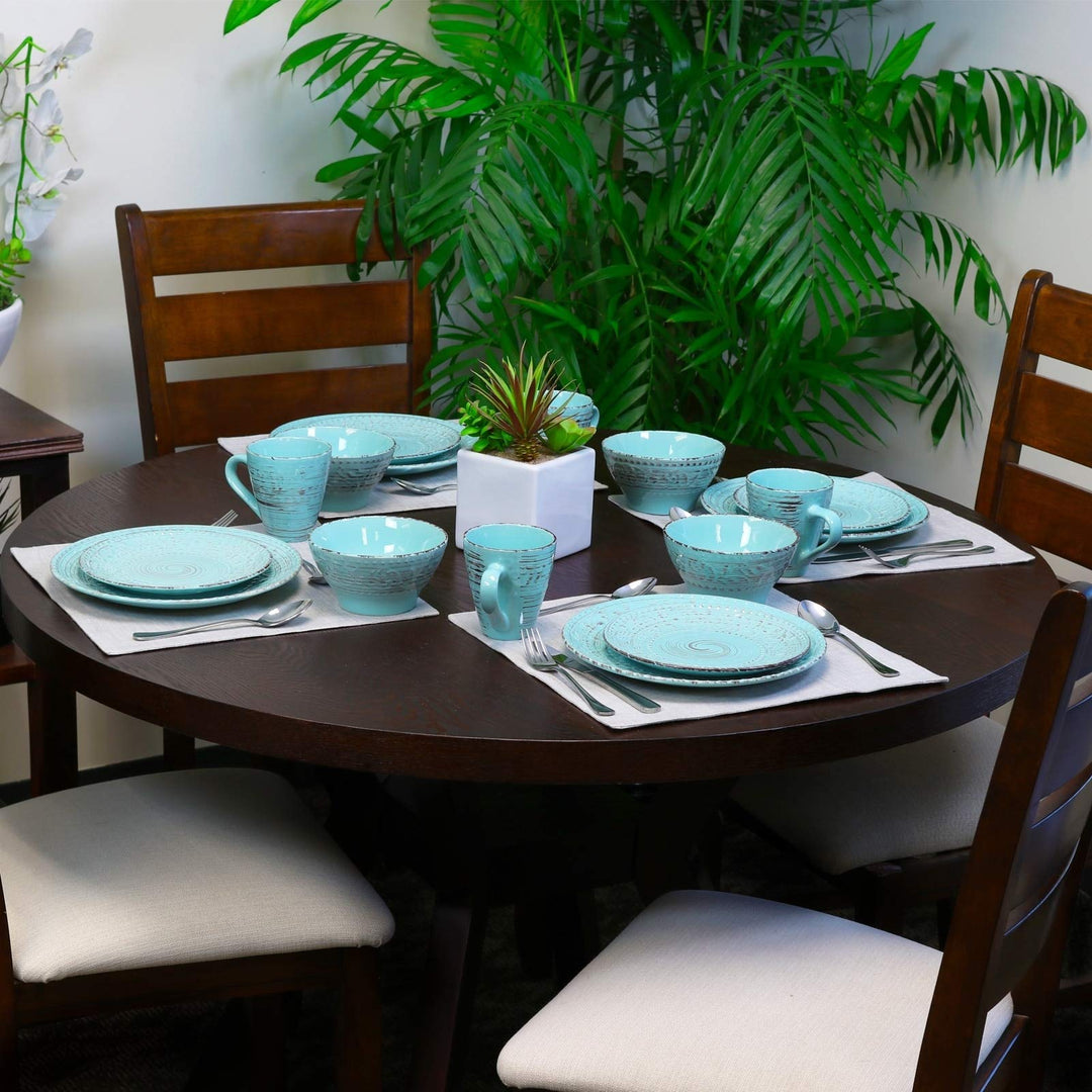 Ocean Waves 16-Piece Dinnerware Set in Turquoise Blue Textured Casual Round