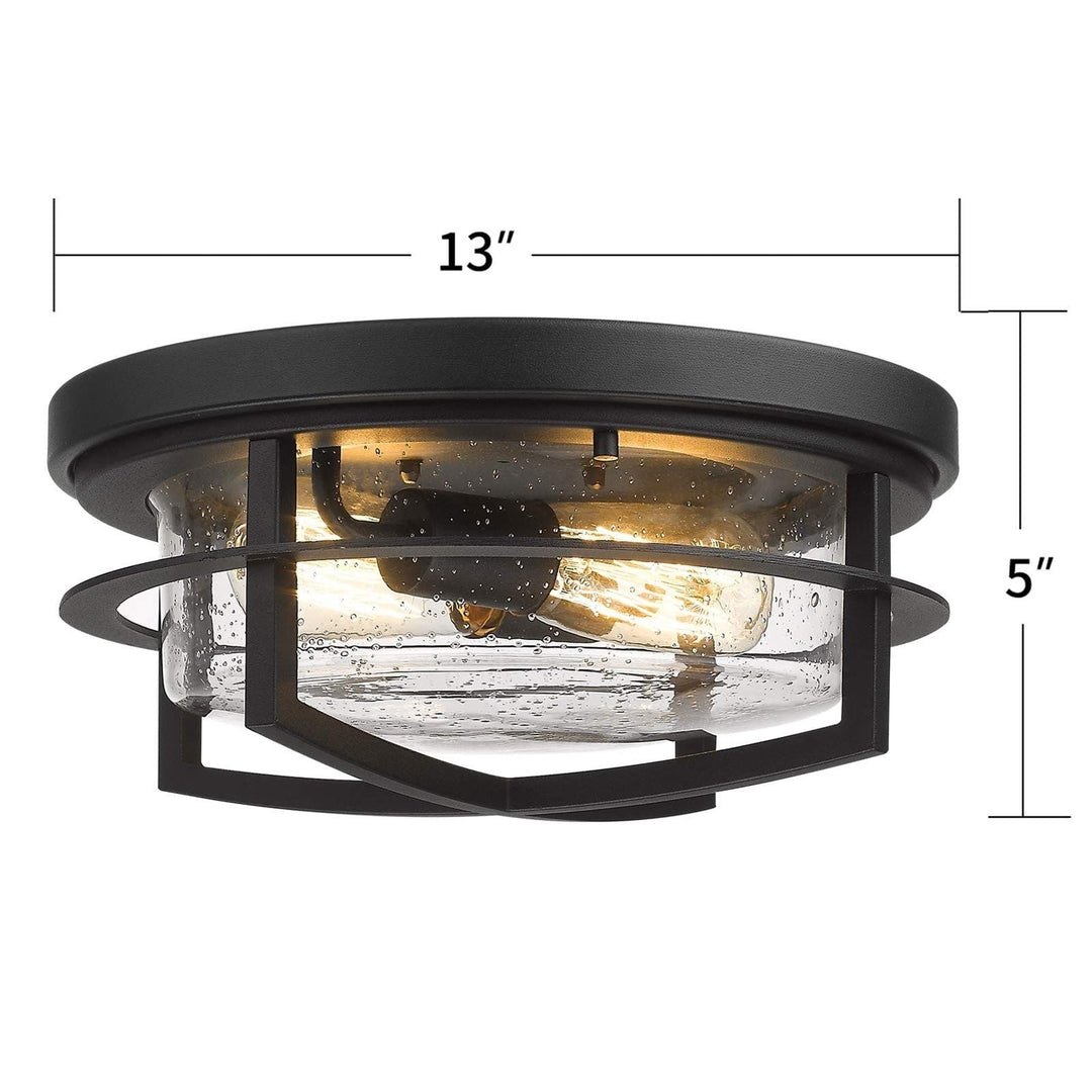 2-Light 13" Flush Mount Light Fixture with Seeded Glass ver 13 Black Modern - Diamond Home USA