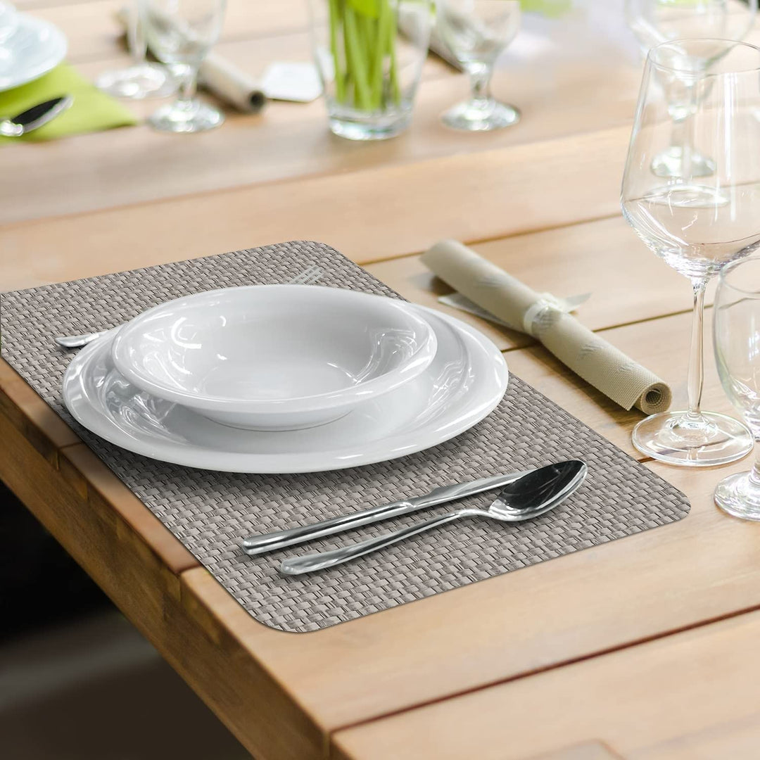 Taupe and Natural Basket Weave Design Reversible Easy Plastic Placemat Set of