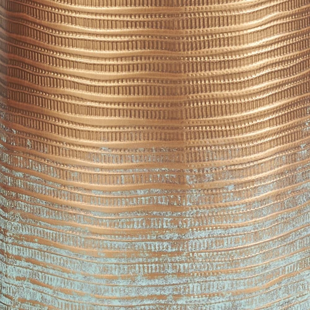 Copper Metal Ribbed Textured Vase with Distressed Teal Accents (Set of 2) Iron