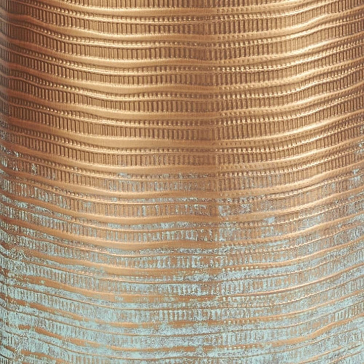 Copper Metal Ribbed Textured Vase with Distressed Teal Accents (Set of 2) Iron