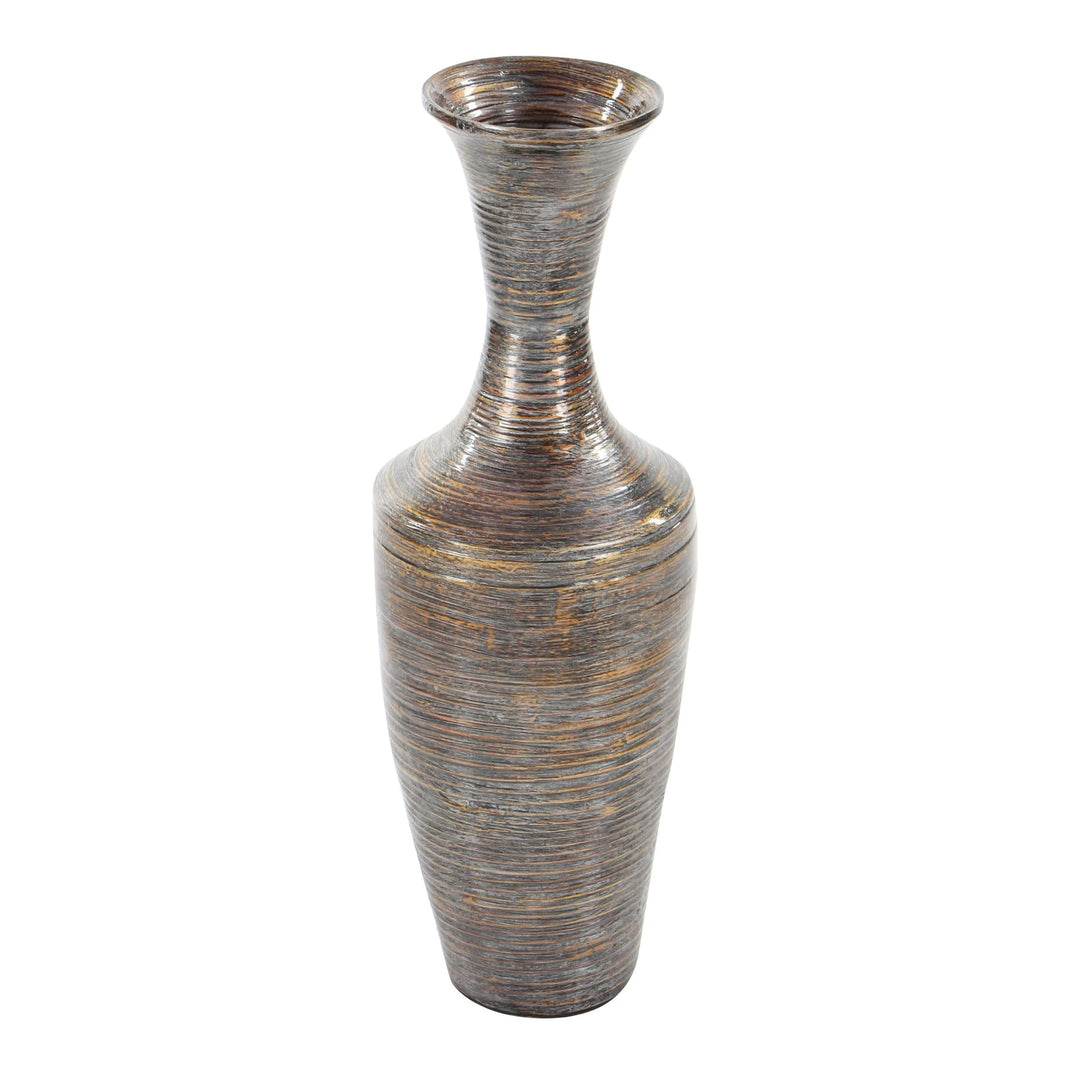 Dark Brown Bamboo Traditional Vase 23 X 8 Wood