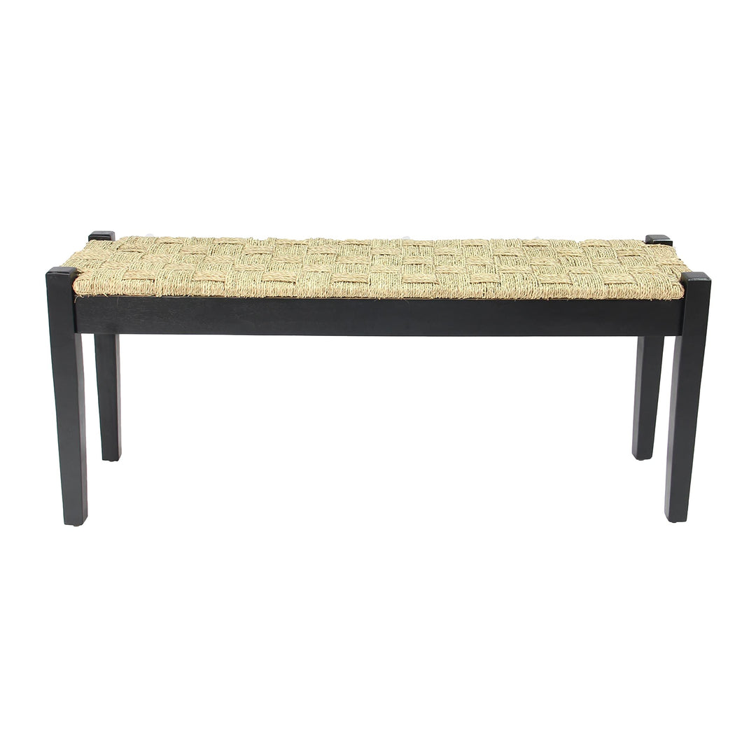 Shambles Seagrass Wood Bench Black Brown Striped Pattern Acacia Handmade