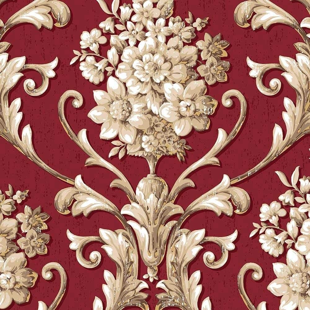 Floral Damask Wallpaper Red