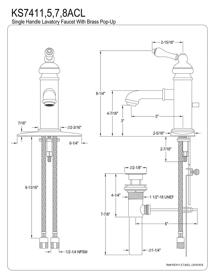 Kingston Brass KS7415ACL American Classic Bathroom Faucet 5" in Spout Reach Oil Rubbed Bronze