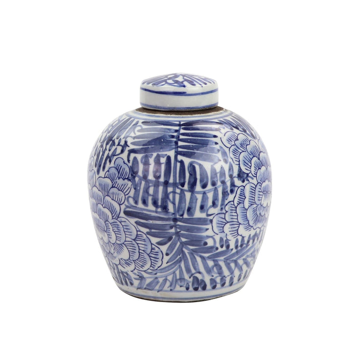 Tiny Lid Mini Jar Blue Blooming Flower Porcelain