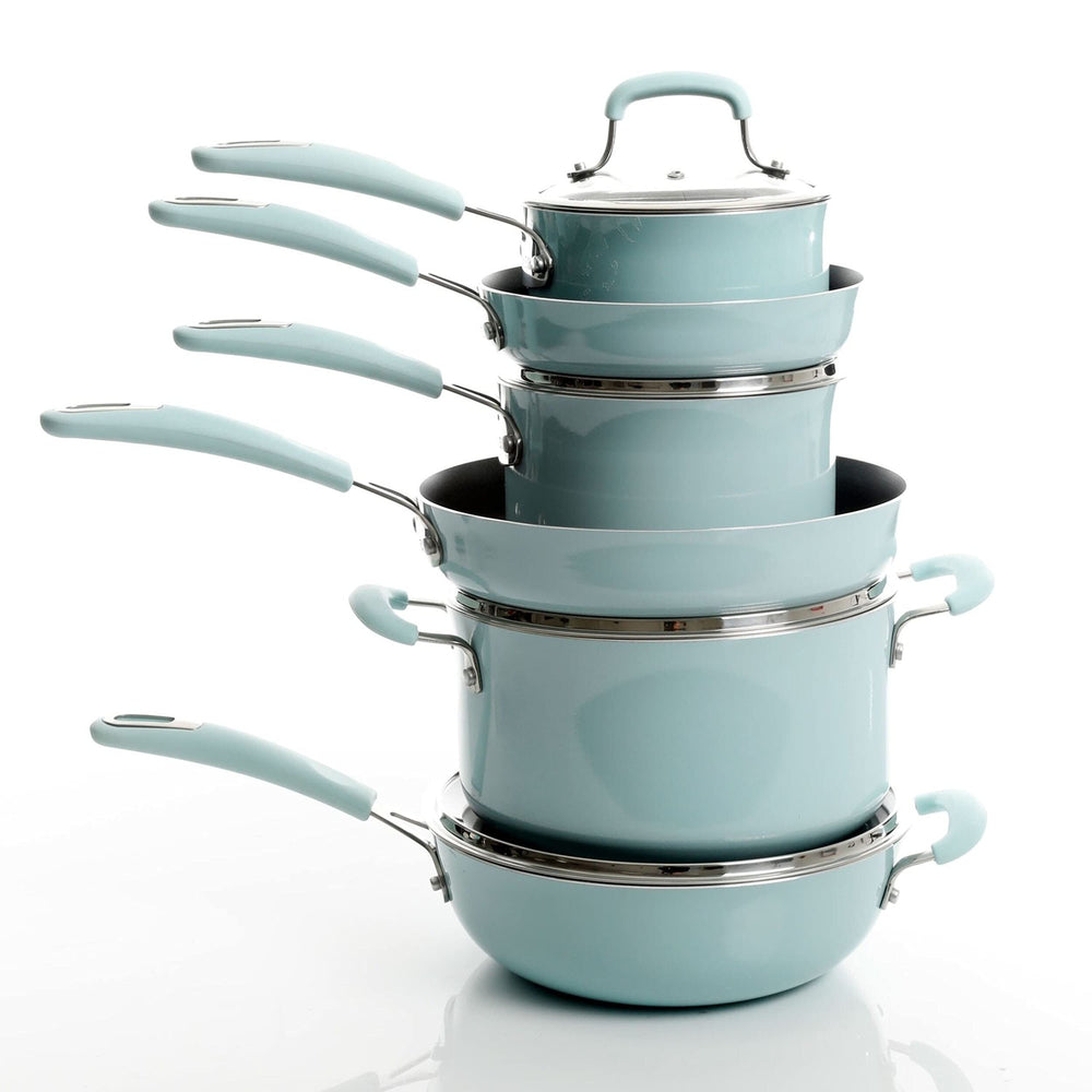 10pc Nonstick Al Cookware Set in Glacier Blue 10 Piece - Diamond Home USA