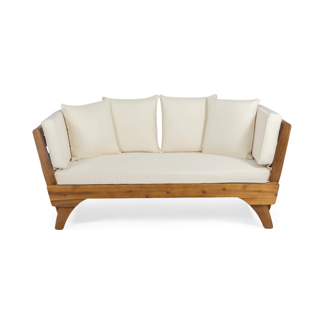 Christopher Knight Home Patrick Outdoor Acacia Wood Expandable Daybed with Water Teak Finish + Khaki + Beige Cushion