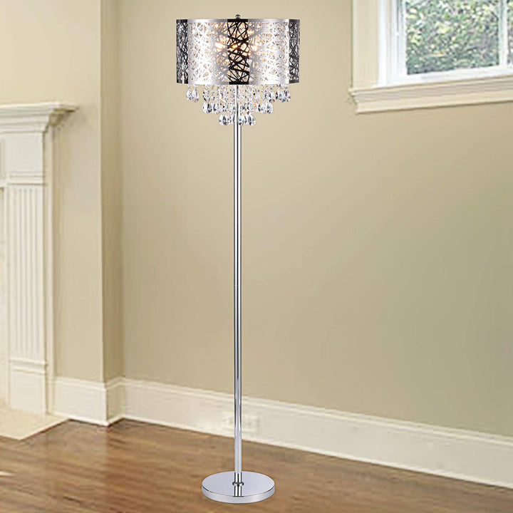 Warehouse of Tiffany FL7992 Ivica Chrome 3 Light Metal Crystal Floor Lamp Silver