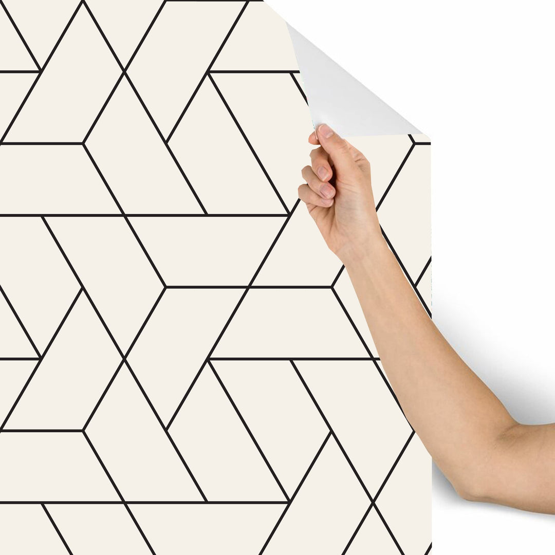 Geometrical Removable Wallpaper 10'ft H X 24''inch W Cream Geometric Modern