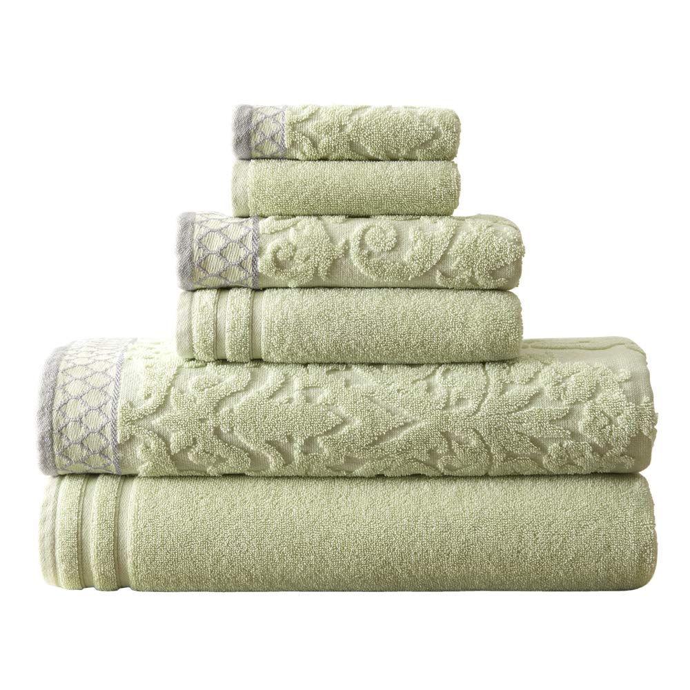 Modern Threads 6-Piece Damask Jacquard/Solid Ultra Soft 550GSM 100% Combed Sage