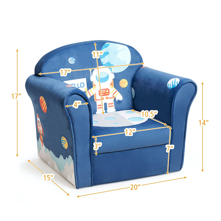 Fashion Upholstered Children Armrest Sofa W/Astronaut Pattern Blue Modern