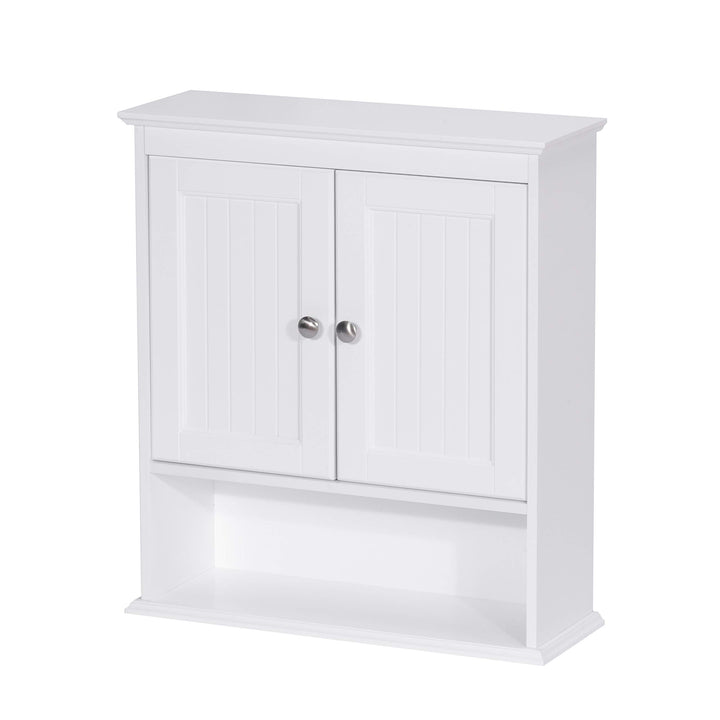 Wall Spacesaver Storage Cabinet Over The Toilet with Door Wooden White Yellow