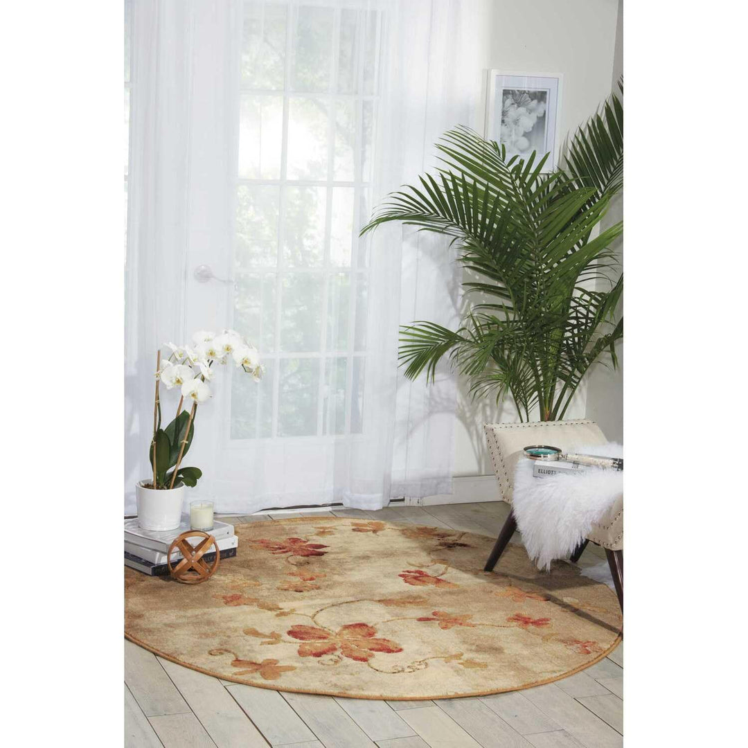 Nourison Somerset Floral Multicolor 5'6" x Round Area -Rug Easy -Cleaning Non