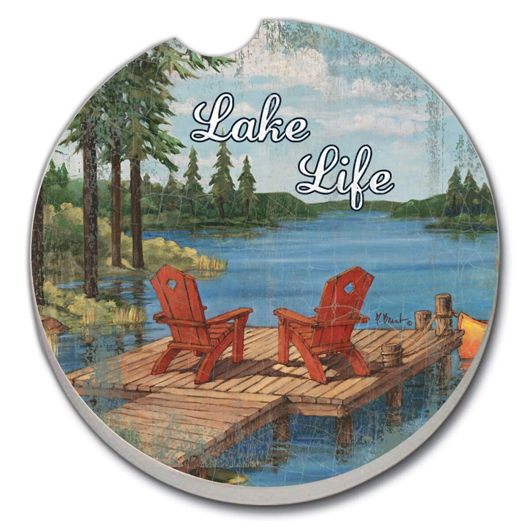 Absorbent Stone Car Coasters Lake Life Set of 2 Stoneware