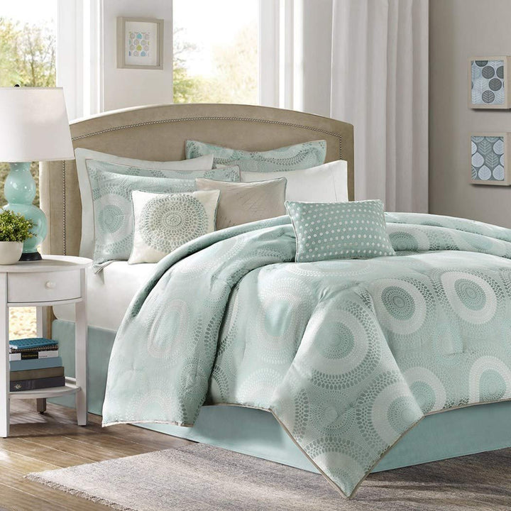 7 Piece Embroidered Motif Comforter Set Circle