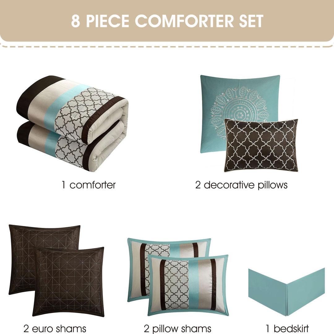 8 Piece Jacquard Weave Comforter Cal California Set