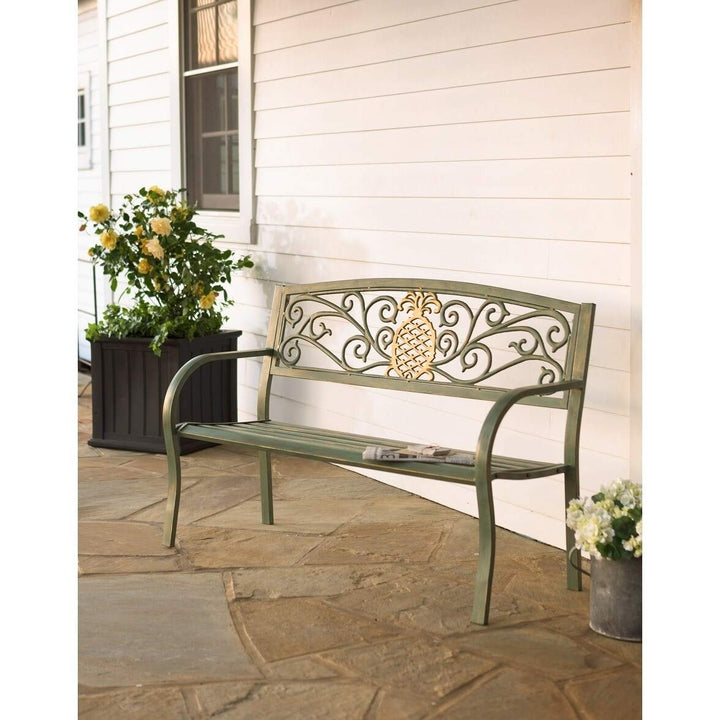 Pineapple Metal Garden Bench Green Aluminum Backed