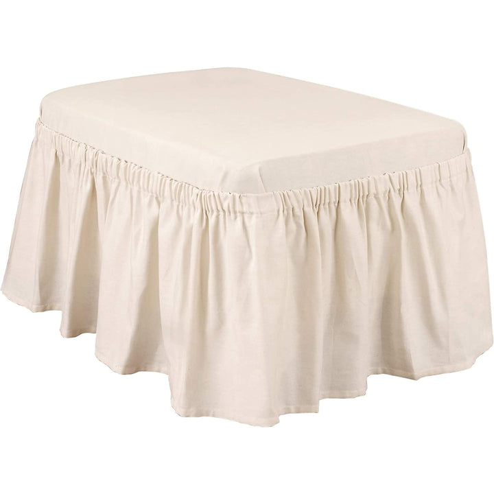 SureFit Cotton Duck Canvas Ruffled Ottoman Slipcover Solid Cotton Ottoman Two Natural