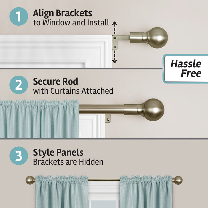 Maytex Smart Measurg Easy Install Drapery Wdow Rod Ball Fial 48 to 120