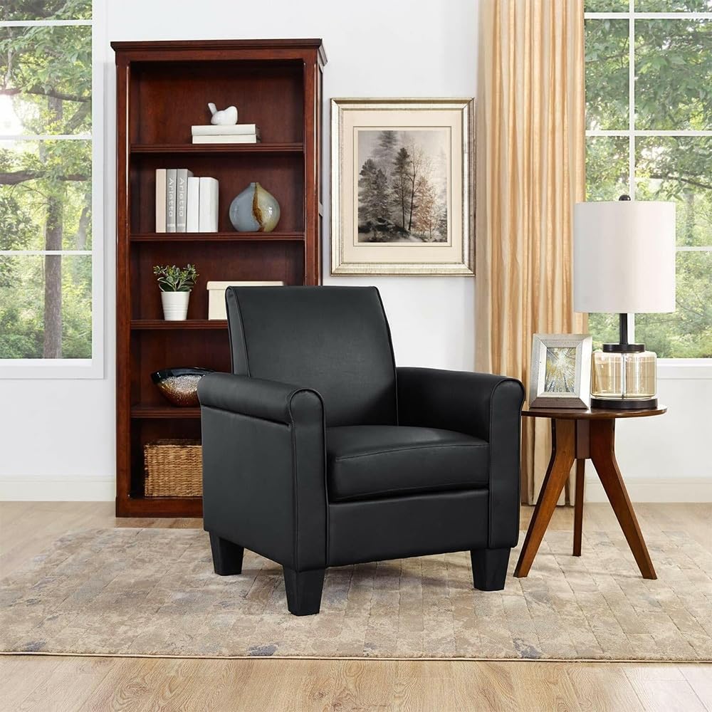 Black Pu Leather Accent Arm Chair Single Sofa 35" X 30" Solid Modern