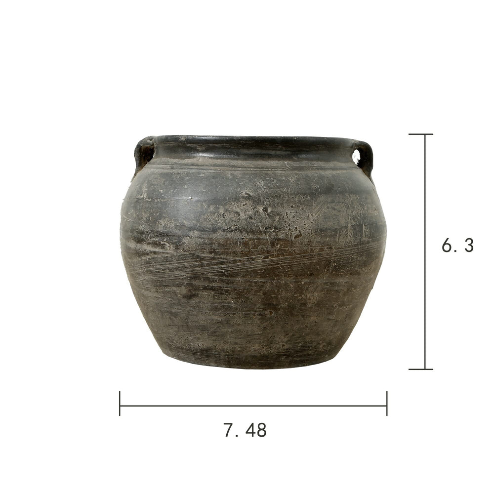 7.5" w Small Gray Ceramic Indoor Outdoor Vintage Pottery Jar W/2 Handles (Size - Diamond Home USA