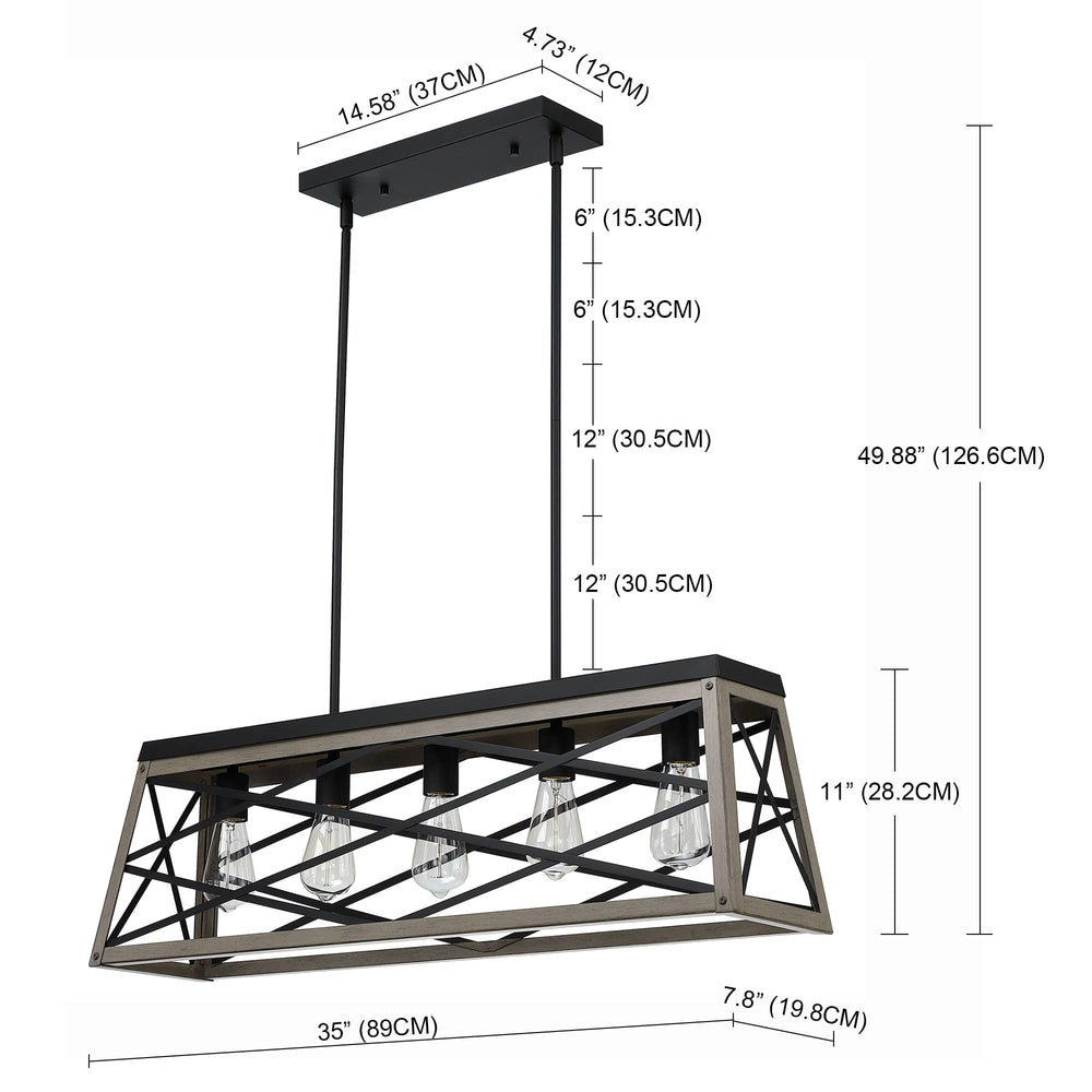 5 Light Kitchen Island Linear Chandelier with Anchor Grey Oak Finish Vintage - Diamond Home USA