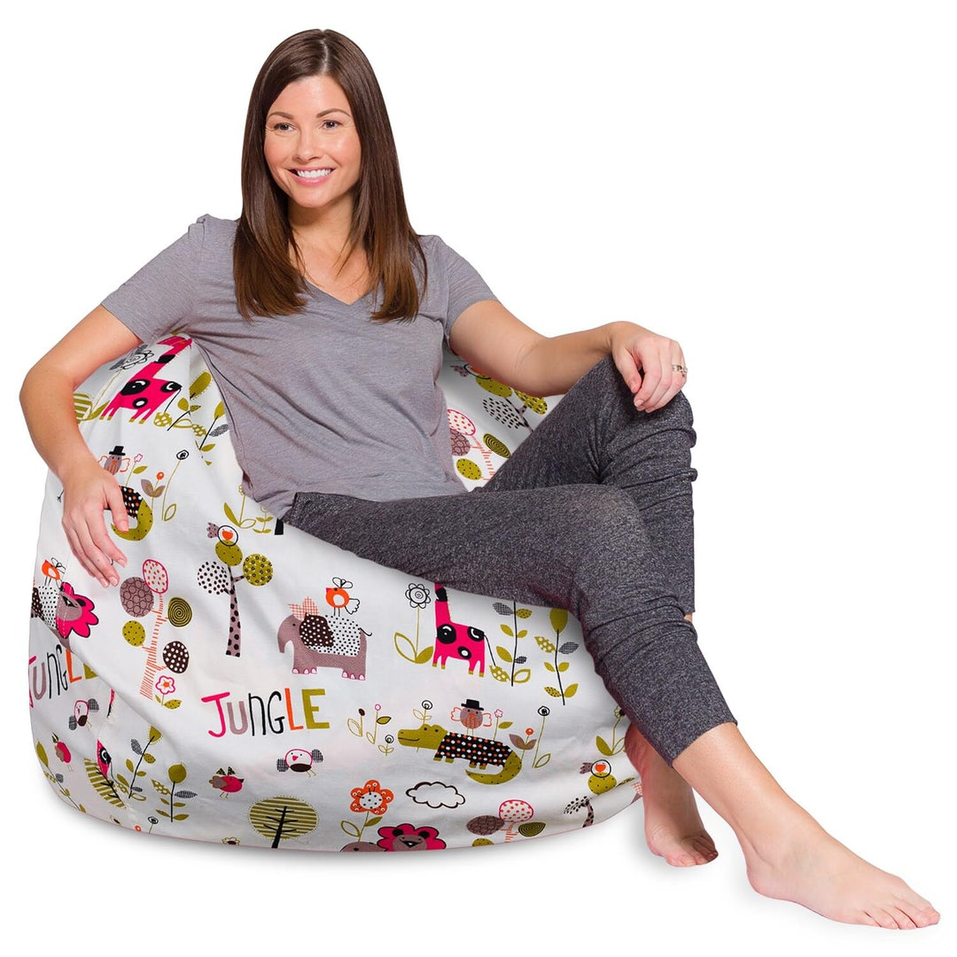 Posh Beanbags Bean Bag Chair X-Large-48in Canvas Jungle Animals on White 48 Inches Extra Large - Canvas Jungle Animals on White