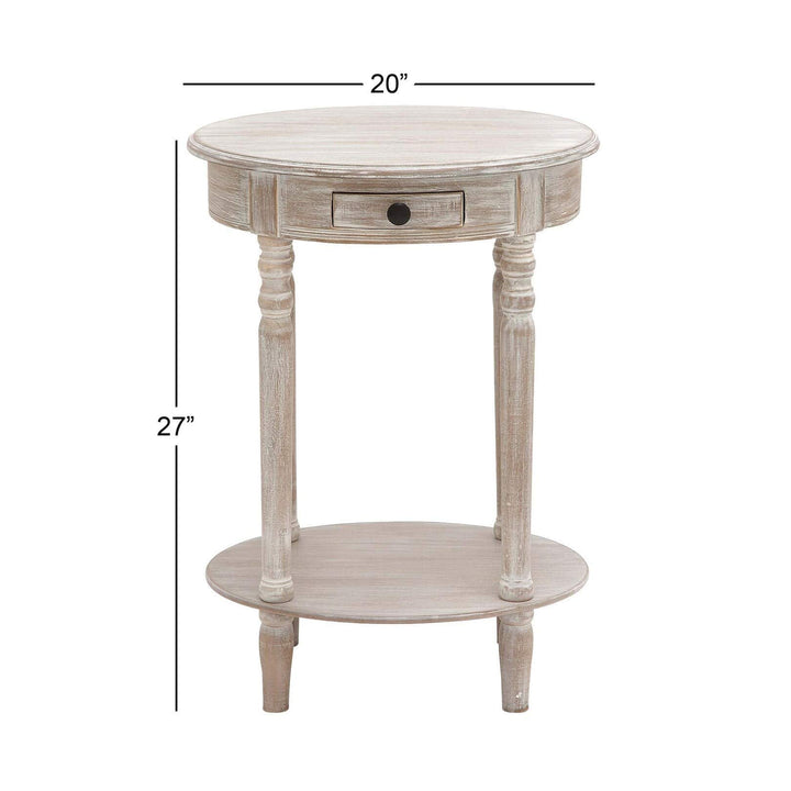 Farmhouse 27 Inch Oval Wooden Accent Table with Drawer Taupe Pine Distressed 15"W x 20"L x 27"H - Light Brown