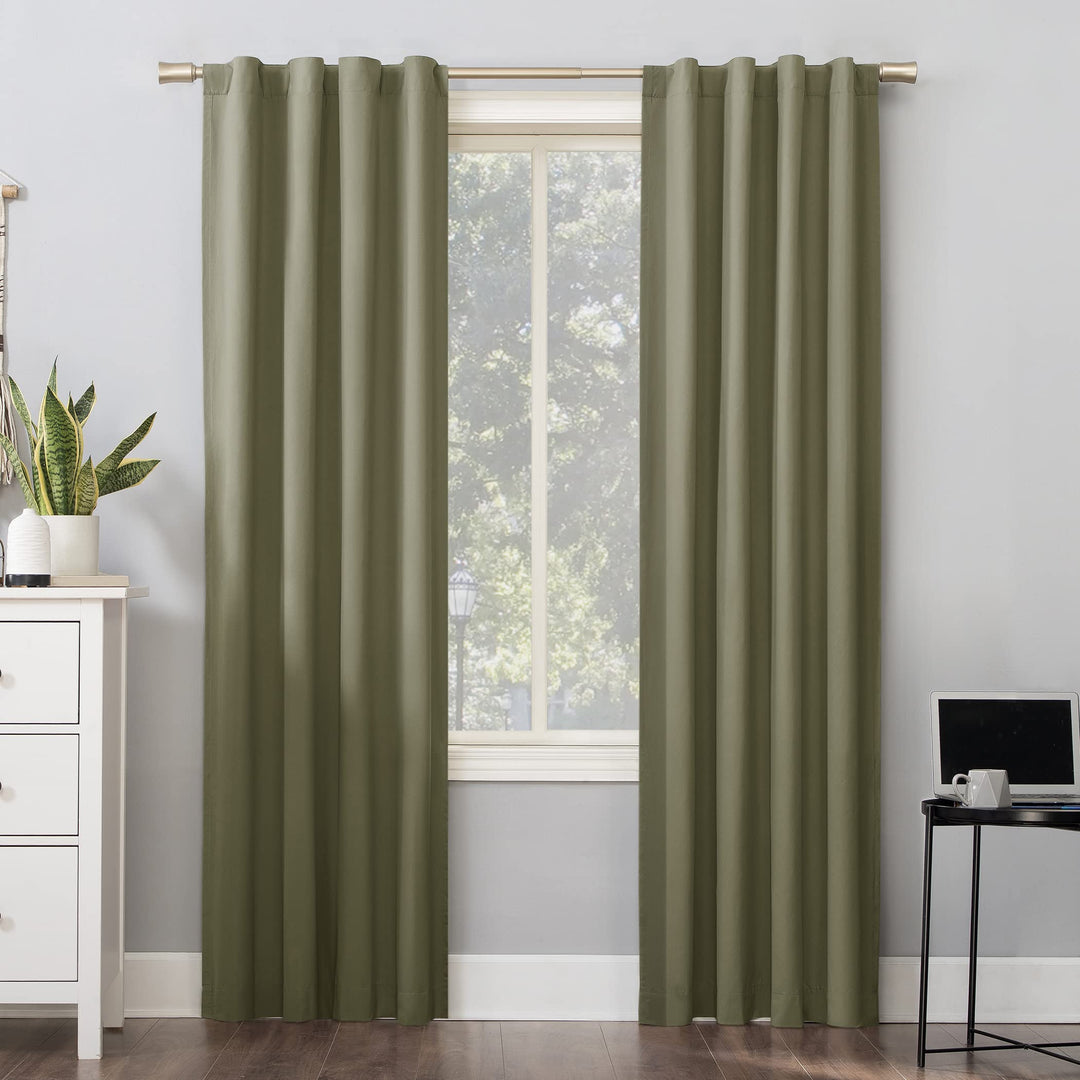 Sun Zero Cyrus Thermal Total Blackout Back Tab Curtain Panel 40" x 63" - Olive Green