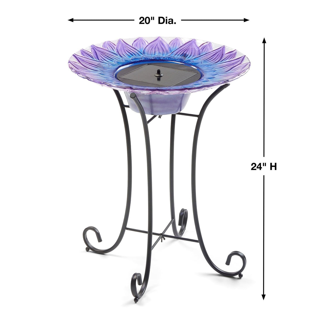 Bell Flower Solar Birdbath Purple Glass