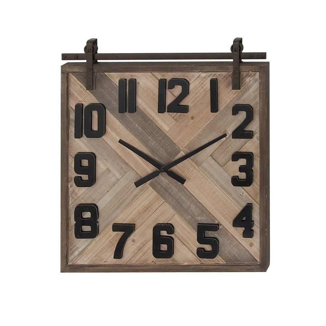 Modern 27 X 24 Inch Wood and Iron Square Wall Clock Studio 350 Brown