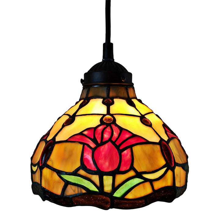 Amora Tiffany Hanging Lamp -8” Stained Glass Hanging Light Fixture with Red