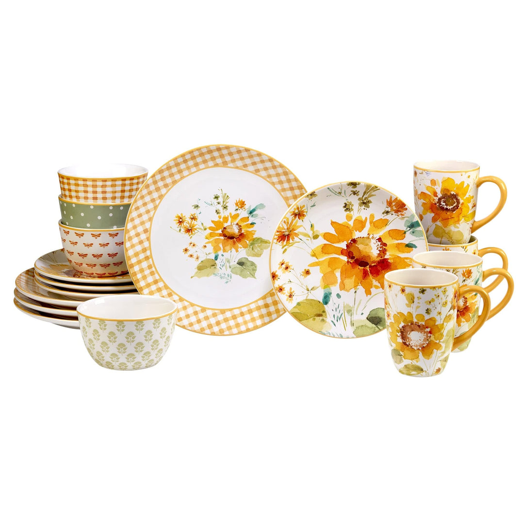 16-piece Dinnerware Set Service For 4 Multi Color White Yellow Floral Casual