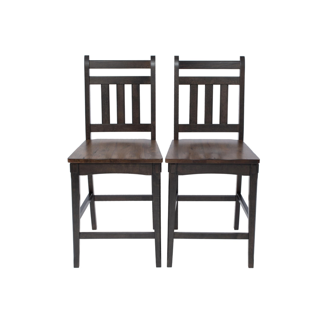 Pair of Counter-Height Solid Wood Barstools Brown Farmhouse Modern