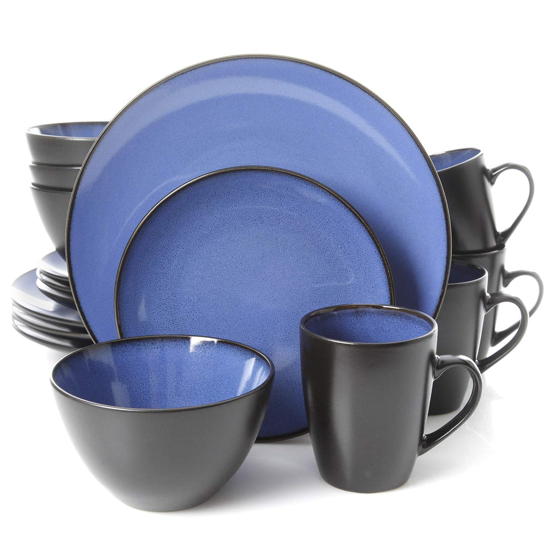 Soho Lounge Blue/Grey Stoneware 16-Piece Dinnerware Set (Service for 4) Textured