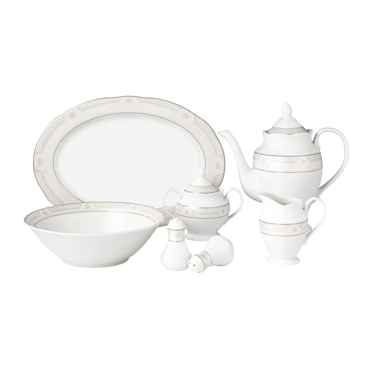 57 Piece Wavy Dinnerware Set-porcelain China Service For 8 People-atara Silver - Diamond Home USA