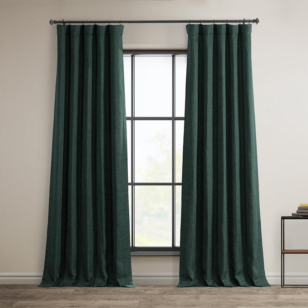 HPD Half Price Drapes Faux Linen Room Darkening Curtains - 96 Inches Long Luxury 50 x 96 - Focal Green