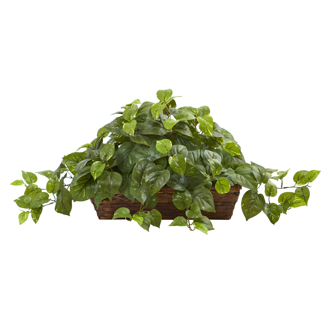 Nearly Natural Pothos with Ledge Basket Green 34x18x15